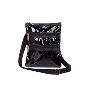 Lesportsac Black Patent Crossbody Bag with Branded Strap